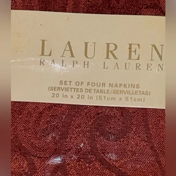 LAUREN Ralph Lauren Cloth Napkins 4-pack Dressage Red Rust Paisley 20"×20" NEW